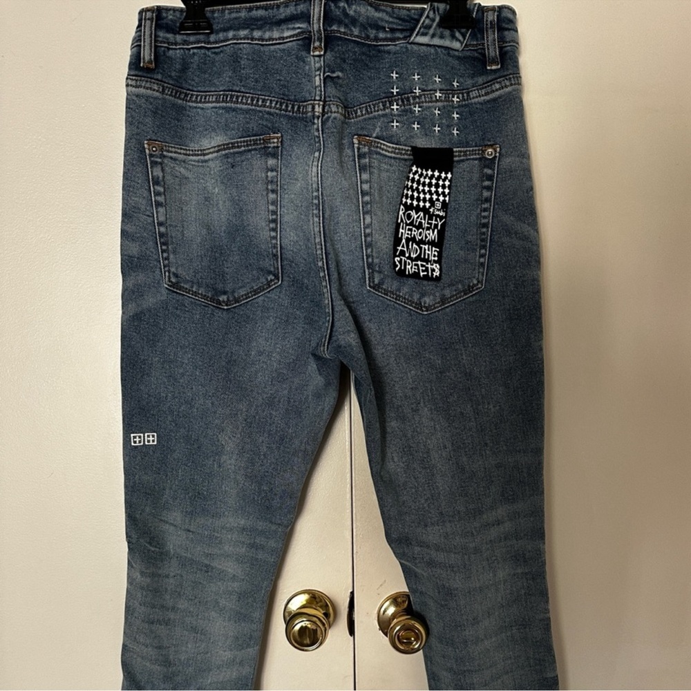Ksubi Blue Skinny Jeans with Graphic Accents
